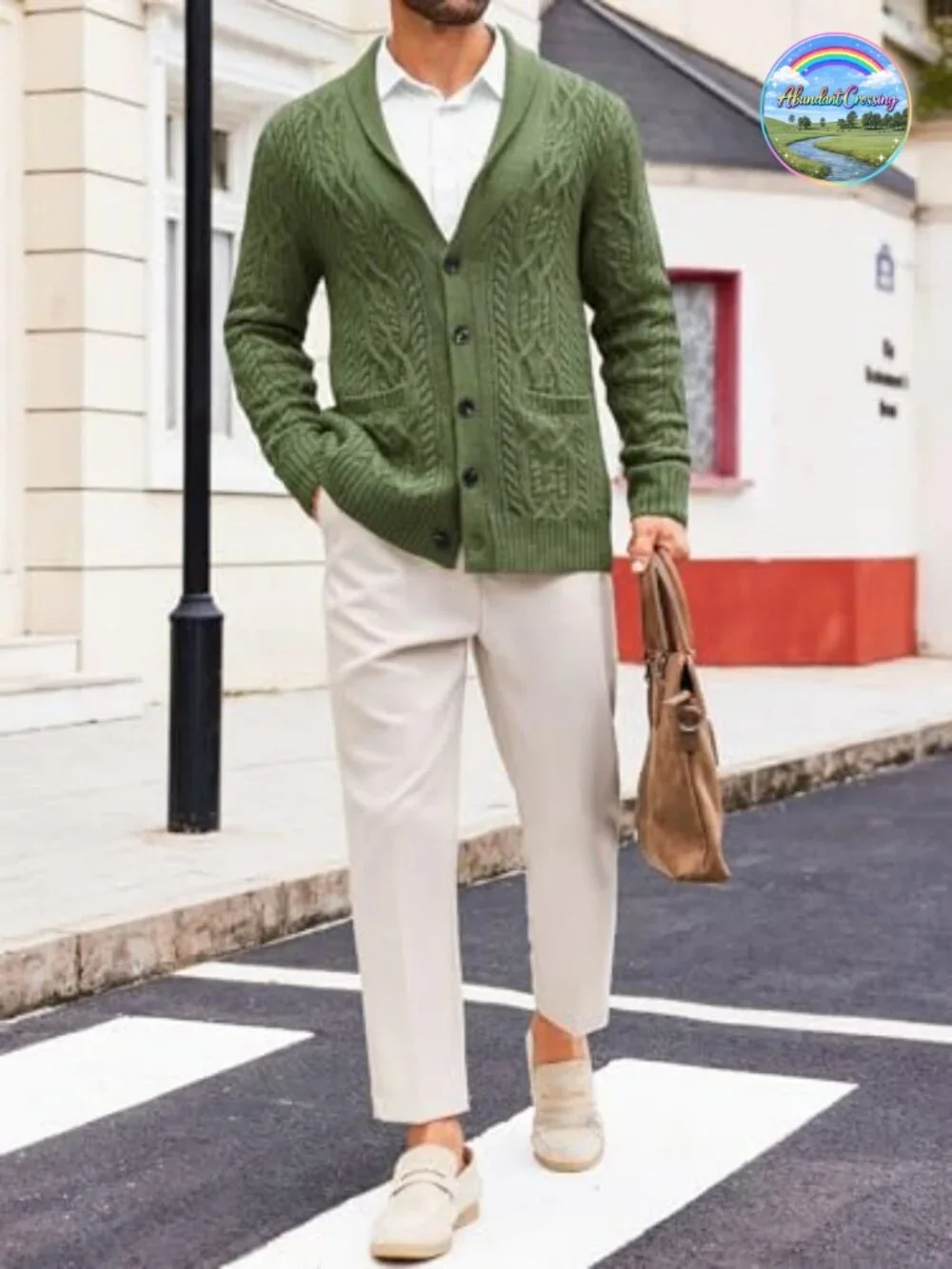Mens Shawl Collar Cable Knit Button Down Cardigan Sweater Acrylic